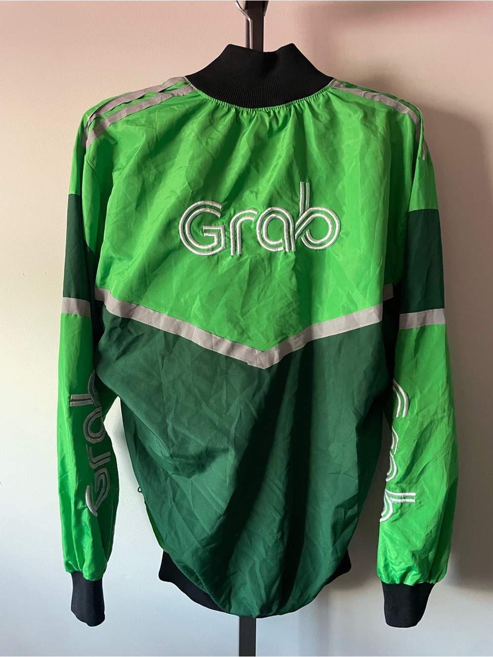 Grab Driver Uniform Bomber Jacket Green Streetwear Colorblock Windbreaker Mens